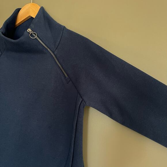 ATHLETA Cozy Karma Asym Pullover Blue Sz Small Long Sleeve Mock Neck Sweatshirt - Picture 8 of 14